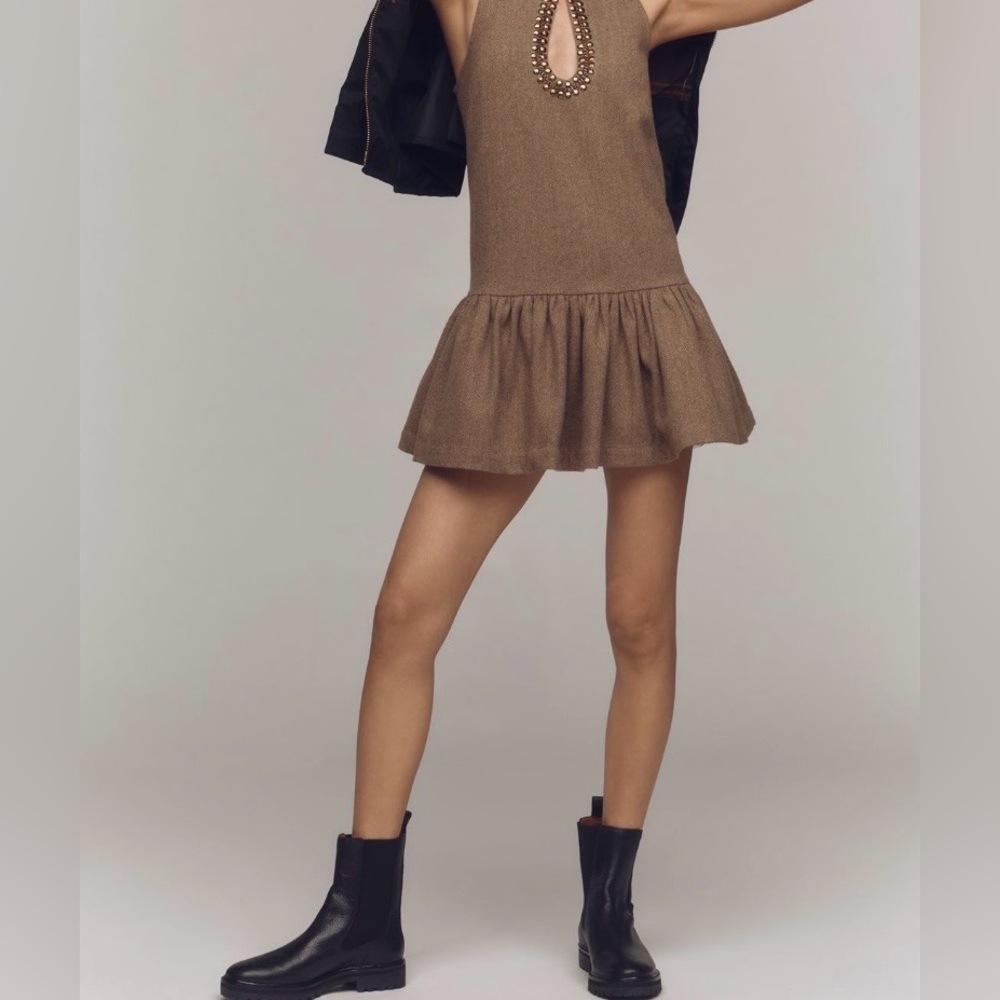 Anthropologie Petite Tan Wool Mini  Dress